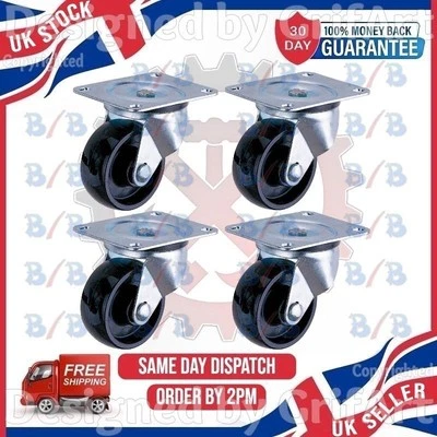 BONKERS SET OF 4 FOUR SCREW ON 30MM SWIVEL NYLON CASTOR WHEEL TROLLEY FURNITURE 60KG
