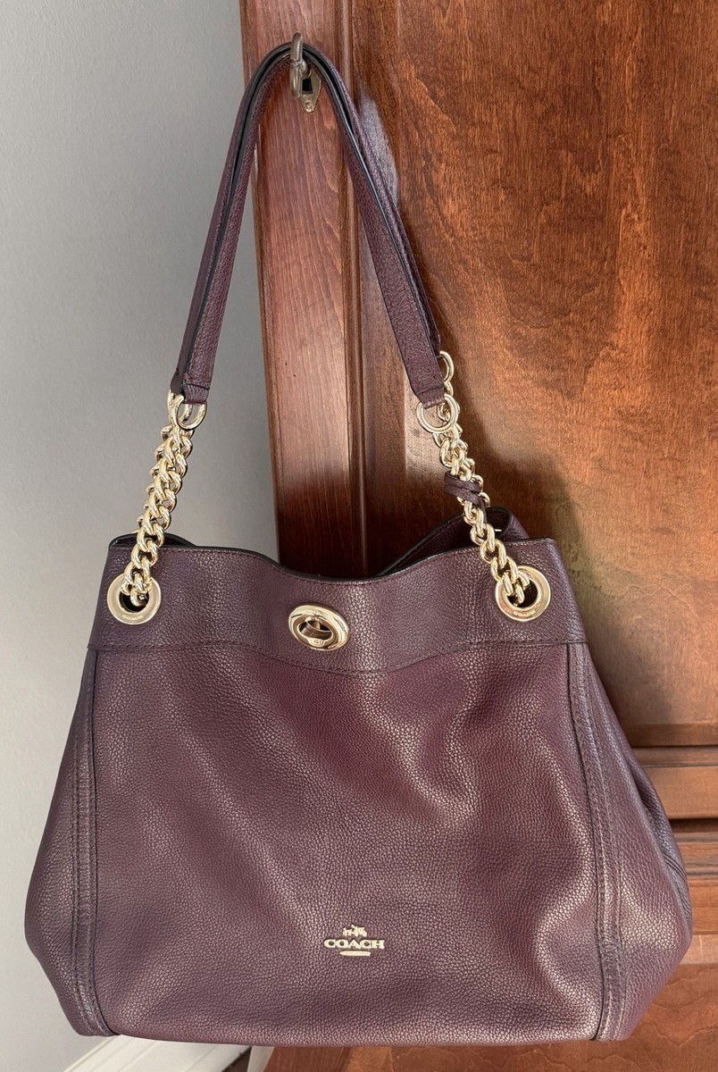 coach Edie Turnlock shoulder bag-gold chain strap-burgundy