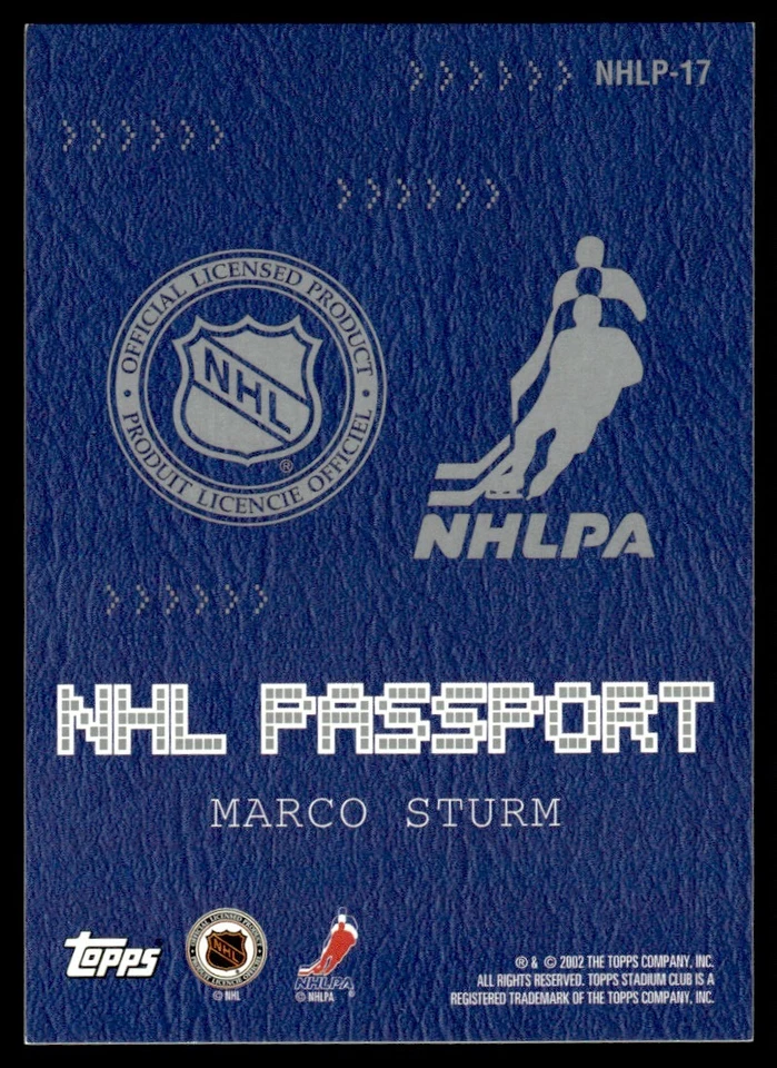 2002-03 TOPPS NHL PASSPORT JERSEY Marco Sturm San Jose Sharks #253 - Image 2 of 2