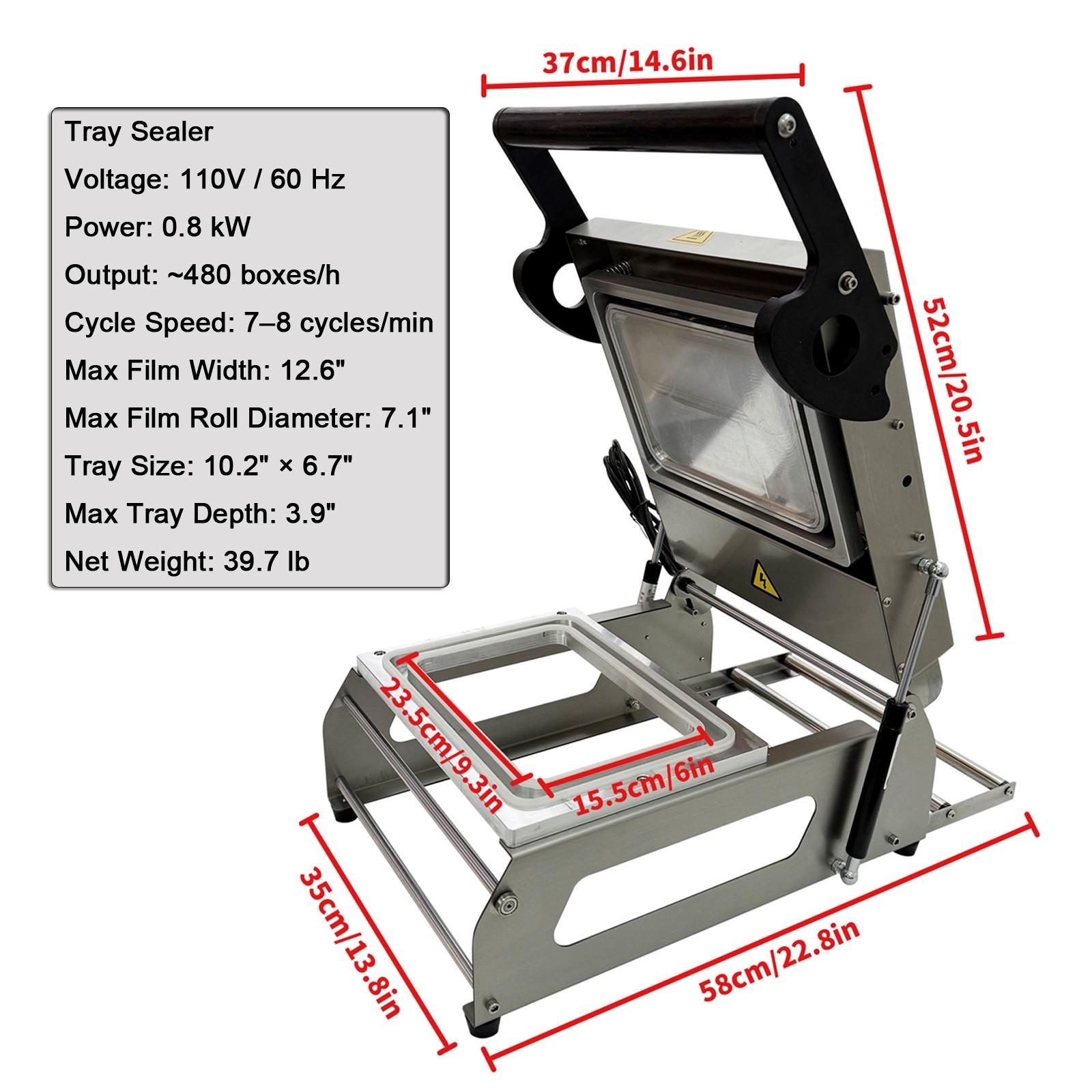 110V 0.8kW Manual Plastic Container Sealing Machine, Tray Sealer