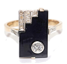 Ring Gold Artdeco Diamant 0,35c Onyx 4,0c 585/14K Gr.57/18,2mm kostenl. änderbar