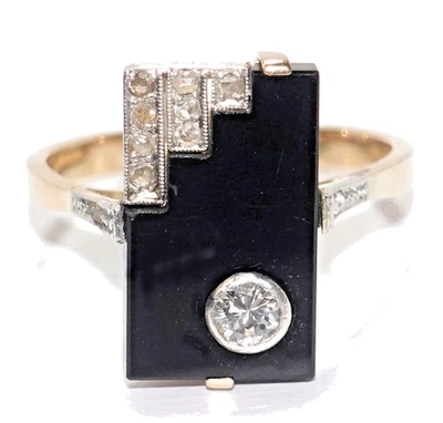 Ring Gold Artdeco Diamant 0,35c Onyx 4,0c 585/14K Gr.57/18,2mm kostenl. änderbar - Bild 1 von 4