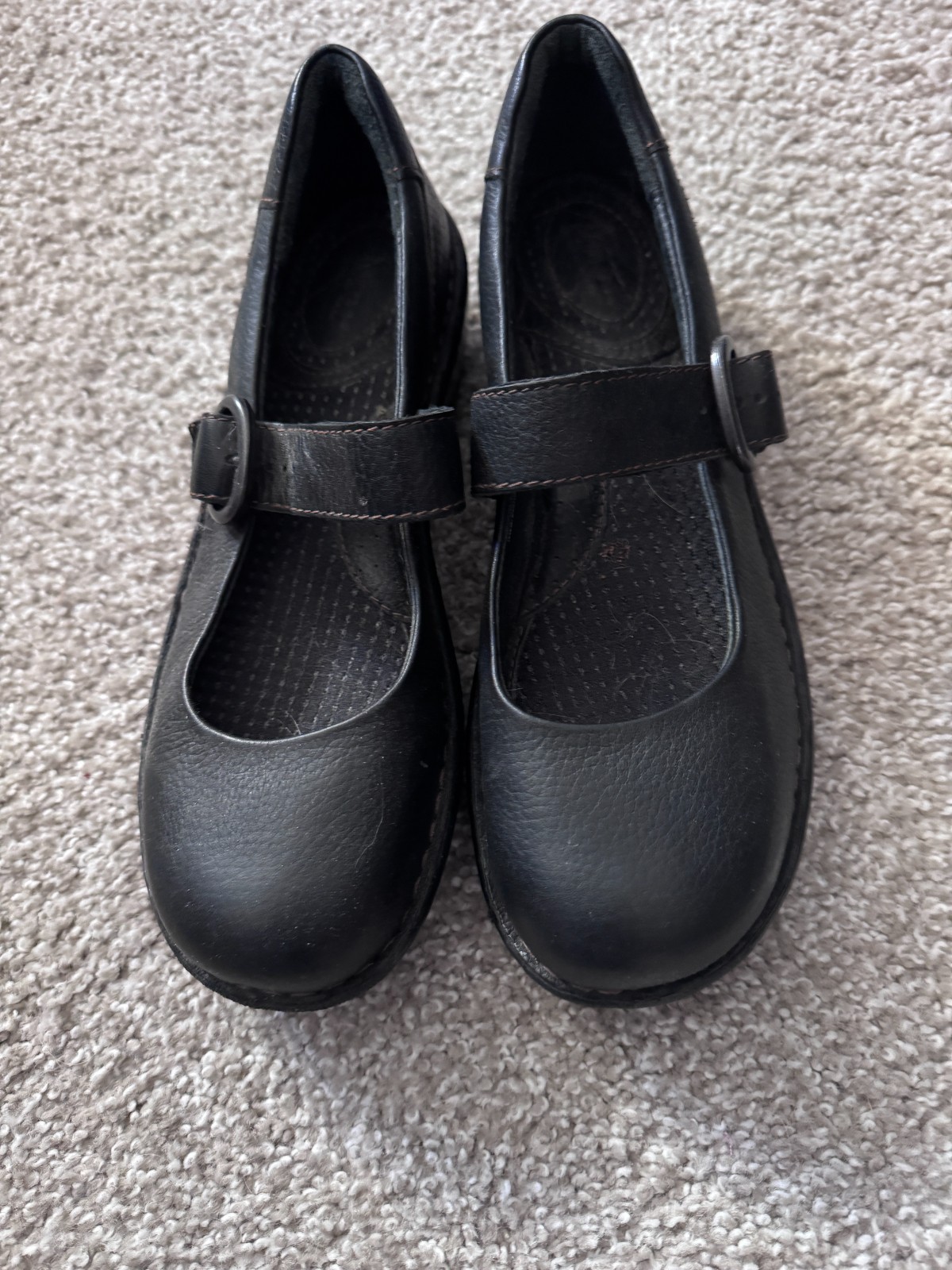 Born Women Black Leather Mary Jane Shoes Size 8 Strap Buckle Comfort