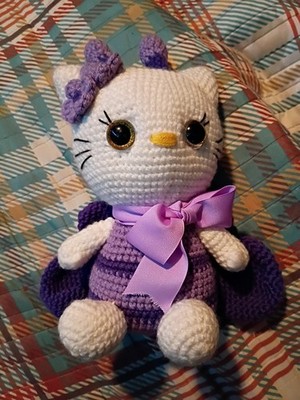 Crochet Hello Kitty Plush Purple Dress Bow Amigurumi Stuffed Toy Cute