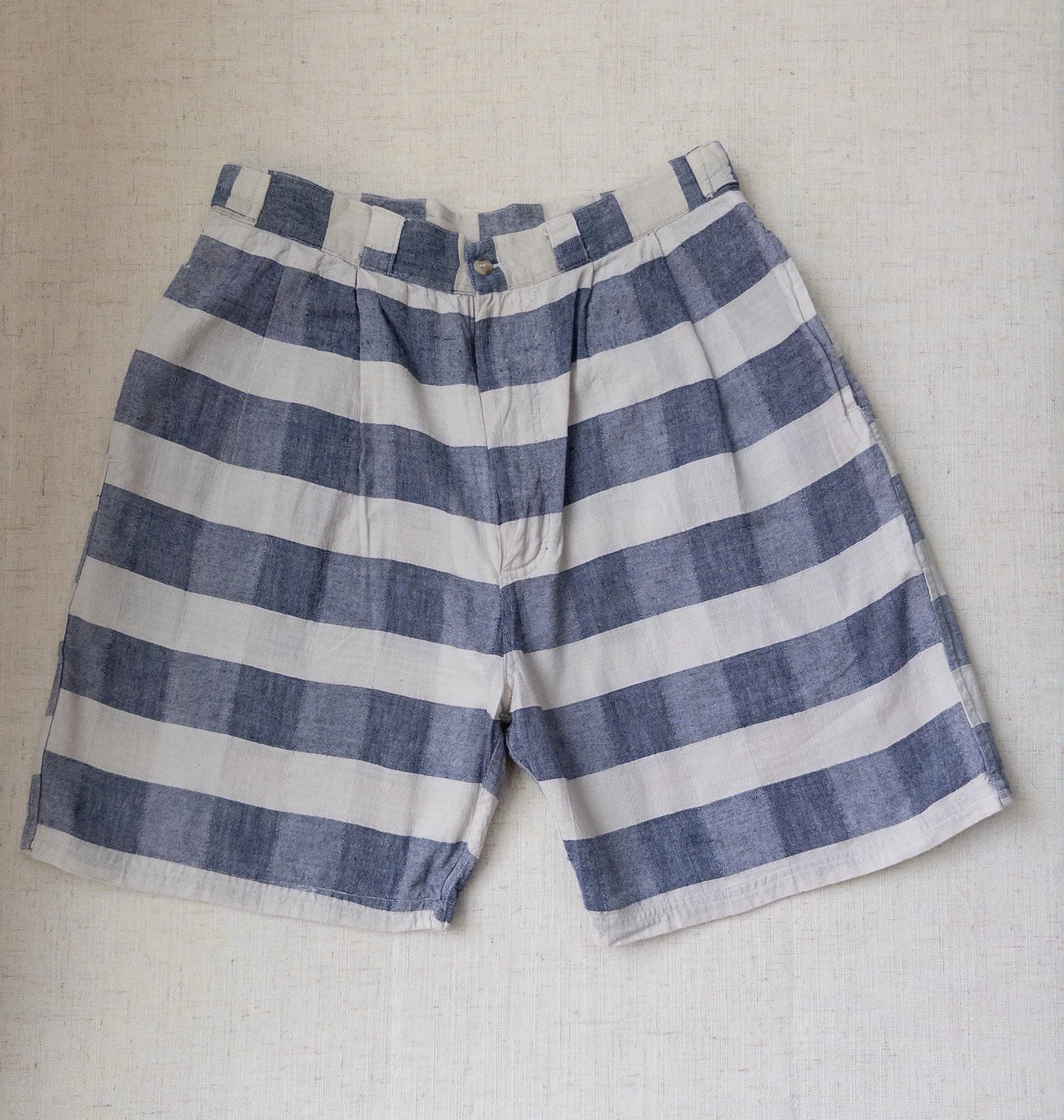 Slubby Pleated Cotton Shorts W31 Nautical Coastal Scandinavian Linen Look M