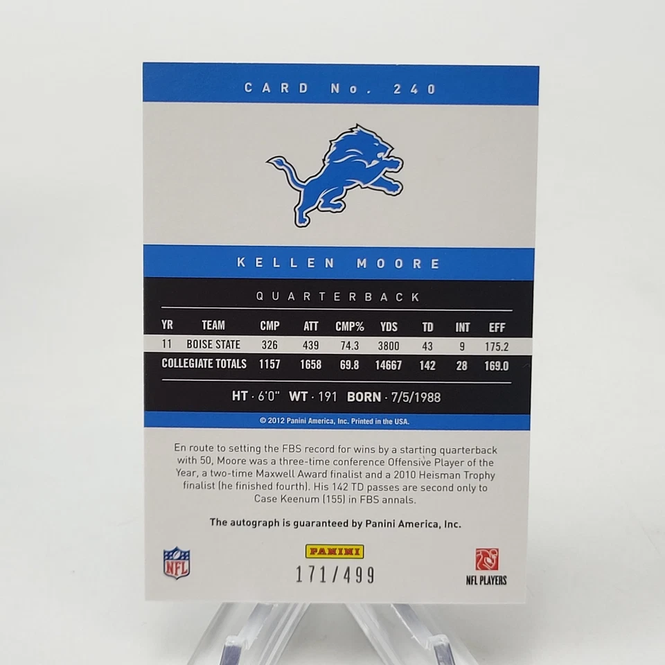 2012 Playoff Prestige Rookie Signatures /499 Kellen Moore #240 Rookie Auto RC - Image 2 of 3