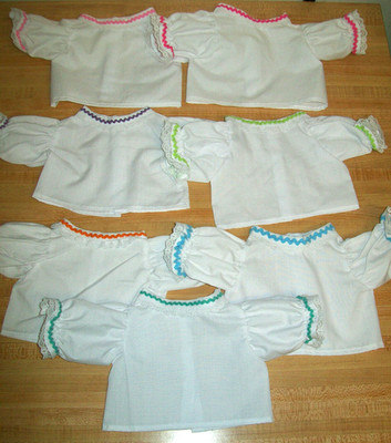 WHITE BLOUSE W/ LACE+ RICRAC TRIM w/ 17 CHOICES for 16-18'' CPK CABBAGE PATCH KID