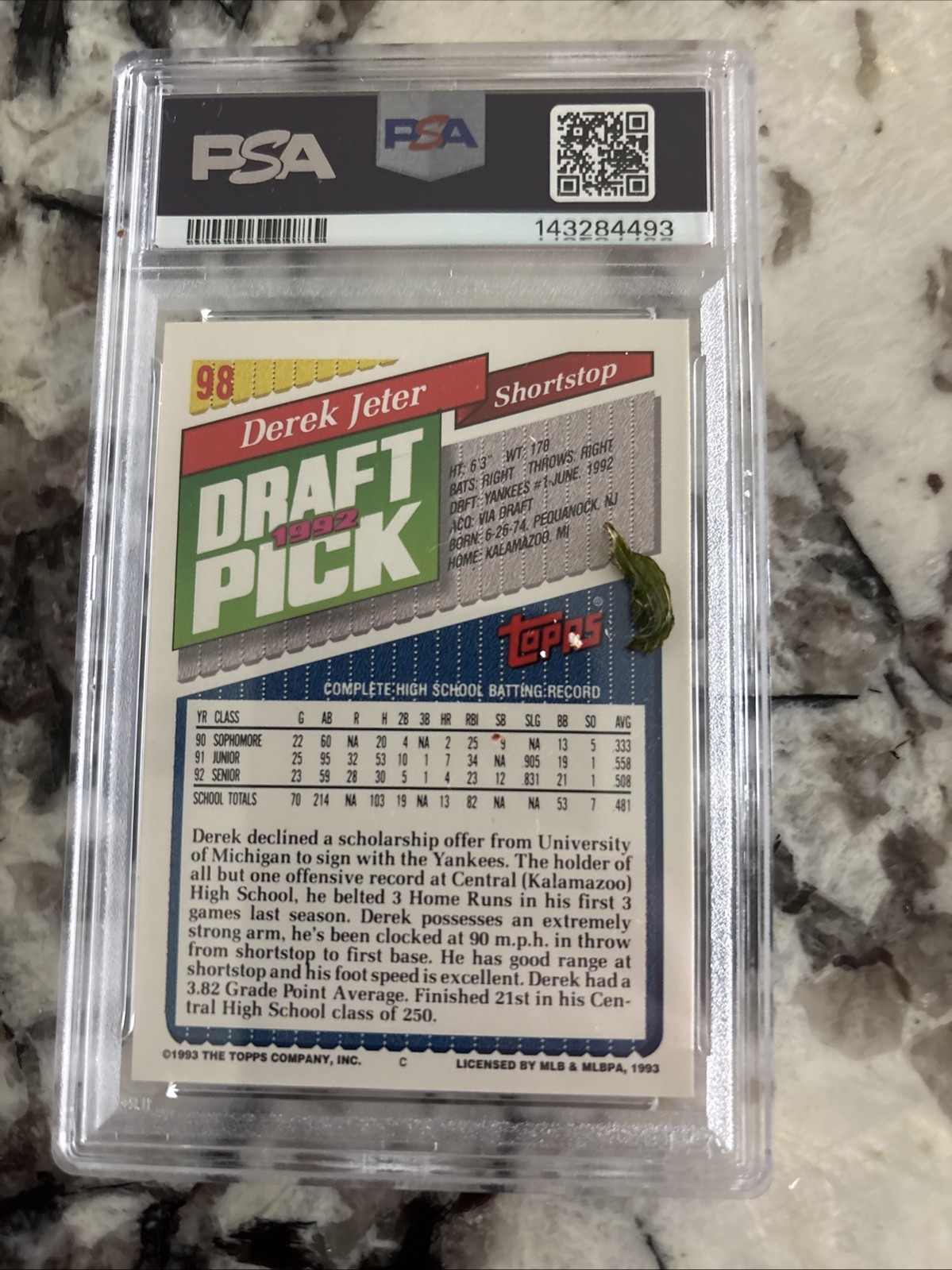 1993 Topps - Derek Jeter #98 (RC) PSA 8 view 6