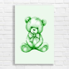 Soft Bear with Bow Green Canvas Print Large Picture Wall Art