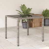 Gartentisch Quadratisch Mit Glasplatte Poly Rattan Grau 90X90X75 Cm