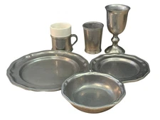Vintage Carson Pewter Place Setting 6 Pc Colonial Tavern Style Dishware Set