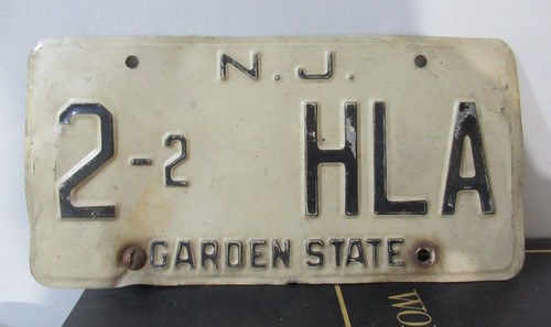Vintage Car License Plate NEW JERSEY 2-2 HLA (SEE LISTING OF HIS PAIR)