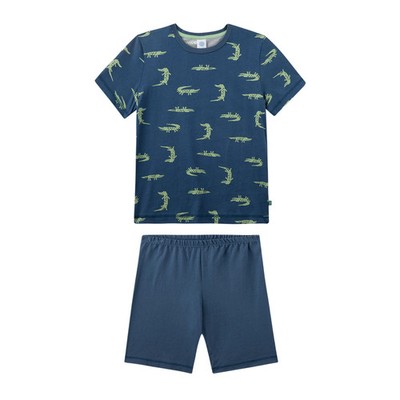 Sanetta Jungen Schlafanzug, kurz - Kids, Krokodil, Pyjama, Single Jersey Blau...
