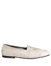 Dolce & Gabbana White Satin Embellished Dress Loafers Men's Shoes
