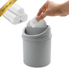 Mini Plastic Desk Trash Can with Lid, Small Wastebasket with Trash Bags | Compac