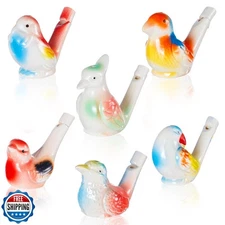 Gejoy 6 Pcs Bird Water Whistles for Kids Ceramic Bird Call Whistles Colorful 