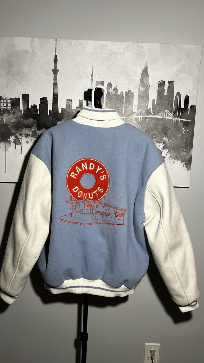 ZARA Randy's Donuts Men's Varsity Jacket Blue White Embroidered