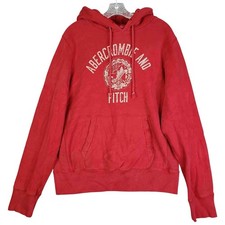 Abercrombie  Fitch Men  s Hoodie Red Embroidered Sweatshirt Size Large Y2K