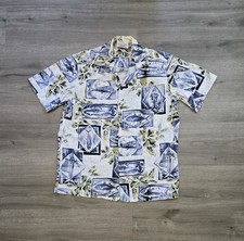 Pacific Legend Hawaiian Shirt Floral Fish White Cotton Men Size Medium USA Made