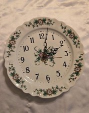 Vintage Limoges Porcelain Wall Clock Floral Plate Bulova Movement France