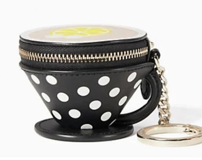 KATE SPADE Disney Down Rabbit Hole Tea Cup Alice Wonderland Keyring Coin Purse