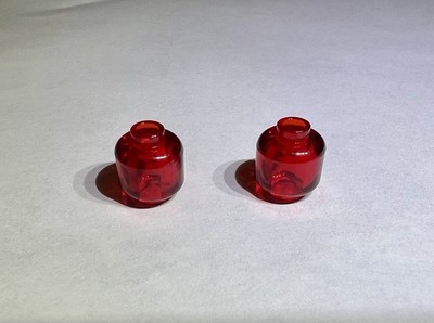 Lego Lot Of 2 Trans Red Minifigure Heads Head Minifig Transparent City Clear