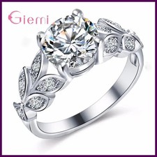 Sterling Silver Rings Vine Leaf Design Engagement Cubic Zircon Ring Fashion
