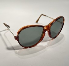 Vtg 70s Sunglasses Brown Acetate Tortoise Shell Frames w/ Green Lens Large