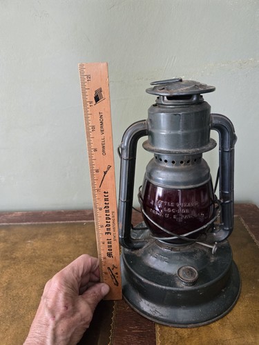 Antico 1923 Dietz Piccolo Gigante RR Lanterna Piccolo Mago Globo Rosso Dipinto Blu - Foto 21 di 22