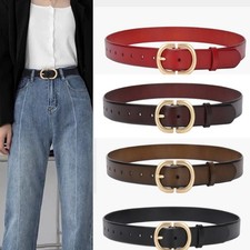 Women Real Leather Waist Belt Gold Alloy Pin Buckle Jeans Dress Coats Waistband