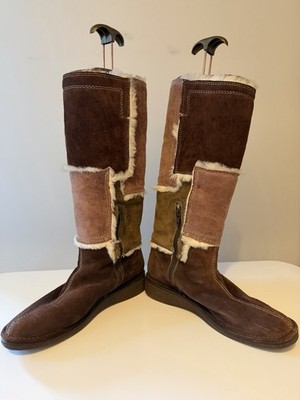 Russell & Bromley Women's Brown & Pink Suede Boots W Sheepskin Lining, Size 8.5