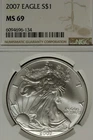 2007 NGC MS69 AMERICAN SILVER EAGLE #B52794