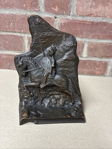 S, Robert Schwartz & Bro. Bronze Bookend Door Stop Knight On Horse Castle C-45