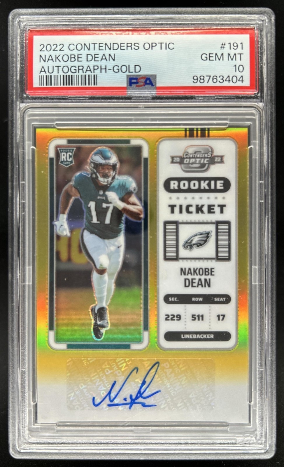 Nakobe Dean Panini Contenders Optic #191 Autograph-Gold