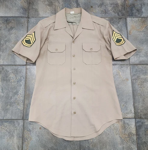Vintage 50s 60s Vietnam Era Large US Army Military Khaki Sgt. Uniform Shirt