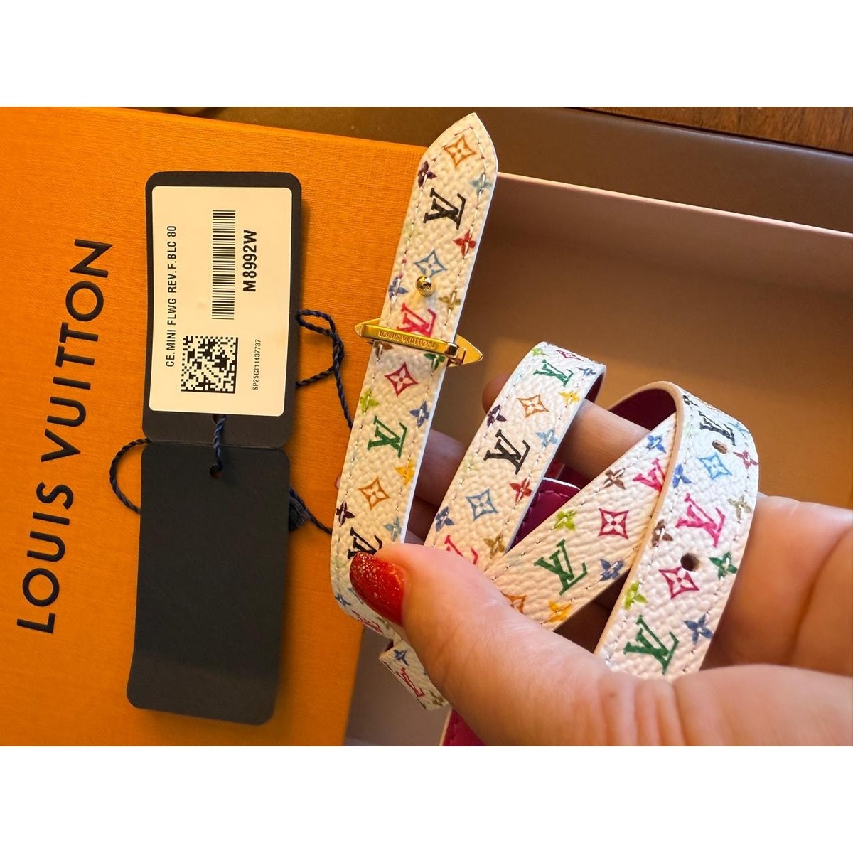 Louis Vuitton LV Multicolor Murakami Limited White Belt Size 90/36 with LV Box Louis Vuitton Multicolour Monogram Leather Belt 90 cm main image 2