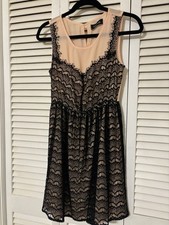 fab'rik Black Beige Lace Overlay Sleeveless Scoop Neck Fit & Flare Dress M