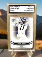 SHOHEI OHTANI RC 2018 LEAF DRAFT GRADED GEM-MT 10 ROOKIE CARD #DY-01. COA!