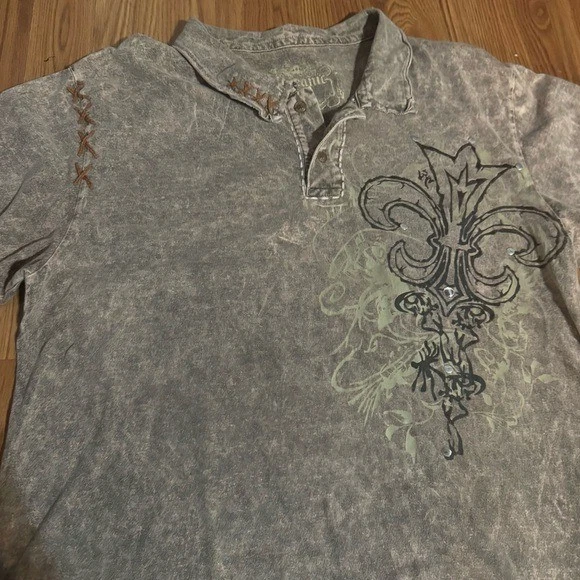 Polo Oceanic Para Hombre Gris Lavado Ácido Gráfico Talla XXL Tachonado Marrón Cruz Y2k Foto 3 de 4