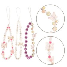 3 Pcs Beaded Anti-fall Mobile Phone Chain Lanyard Cell Bow Keychain