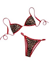 Women's Leopard Print Bathing Suit High Waisted Halter Bow Swimsuit Bikini Se...