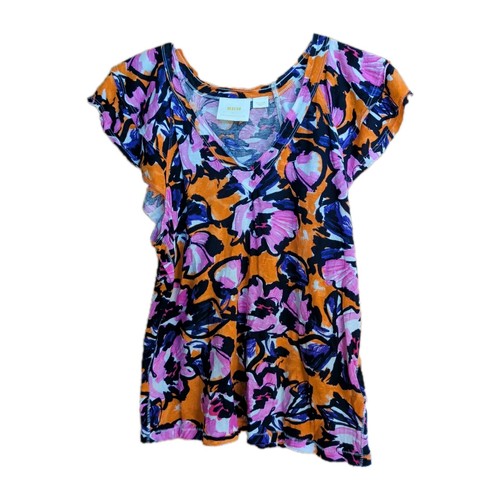 Maeve By Anthropologie Catie Ruffle Top M Multicolor Floral Dopamine Maximalist