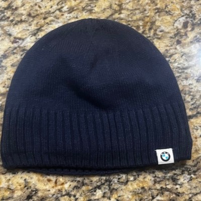 BMW Navy Blue Knit Beanie Hat Fleece Lined One Size Acrylic Mens Ribbed Cuff