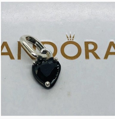 PANDORA Silver Heart Dangle Charm, Black Crystal Stone, Love Theme, Silver/Black