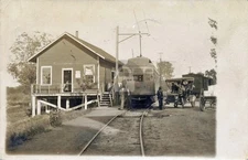 Pioneer OH Ohio Small Interurban Trolley Station 1910 RPPC Photo Postcard COPY