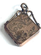 JMF&Co. Vintage Brass Square Locket Pendant Original Photo 1910?