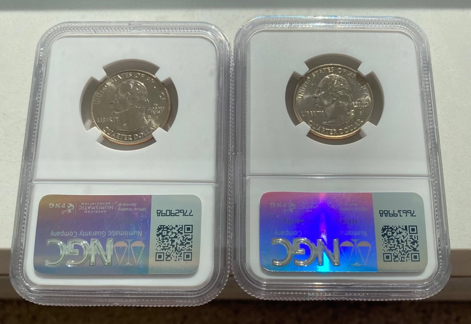 2004-D WISCONSIN EXTRA HIGH & LOW LEAF STATEHOOD 25c MATCHED ERROR SET NGC MS66 - Image 2 of 2