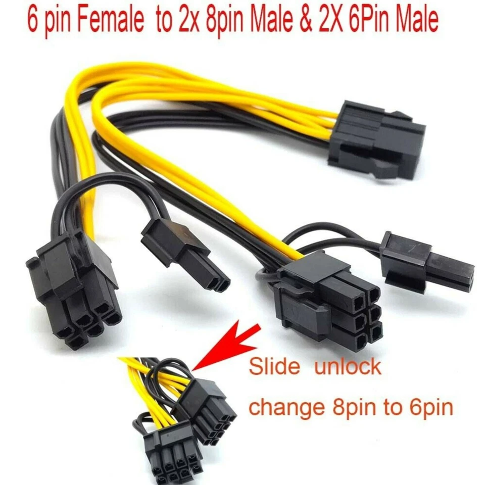 PCI Express 6-pin to Dual 8-pin (6+2 pin) GPU Video Card Power Adapter Cable  - Image 4 of 4