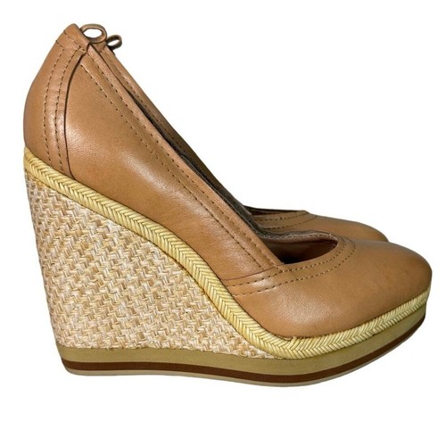 Bacio 61 Tan Wedge Heel Platform Shoes Closed Toe Jute Espadrille Womens Size 9M