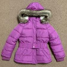 Justice Girls Purple Warm Puffer Jacket Coat Belted Removable Faux Fur Hood Sz 5